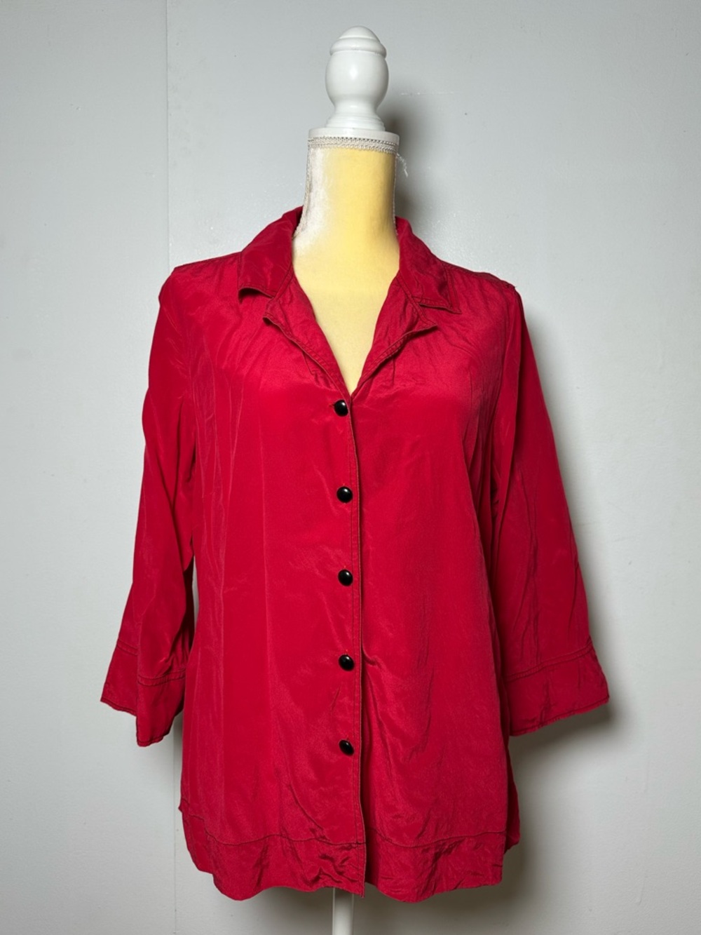 Vintage Bob Mackie 100% Silk 3/4 Sleeve Blouse Wine Red Burgundy Large